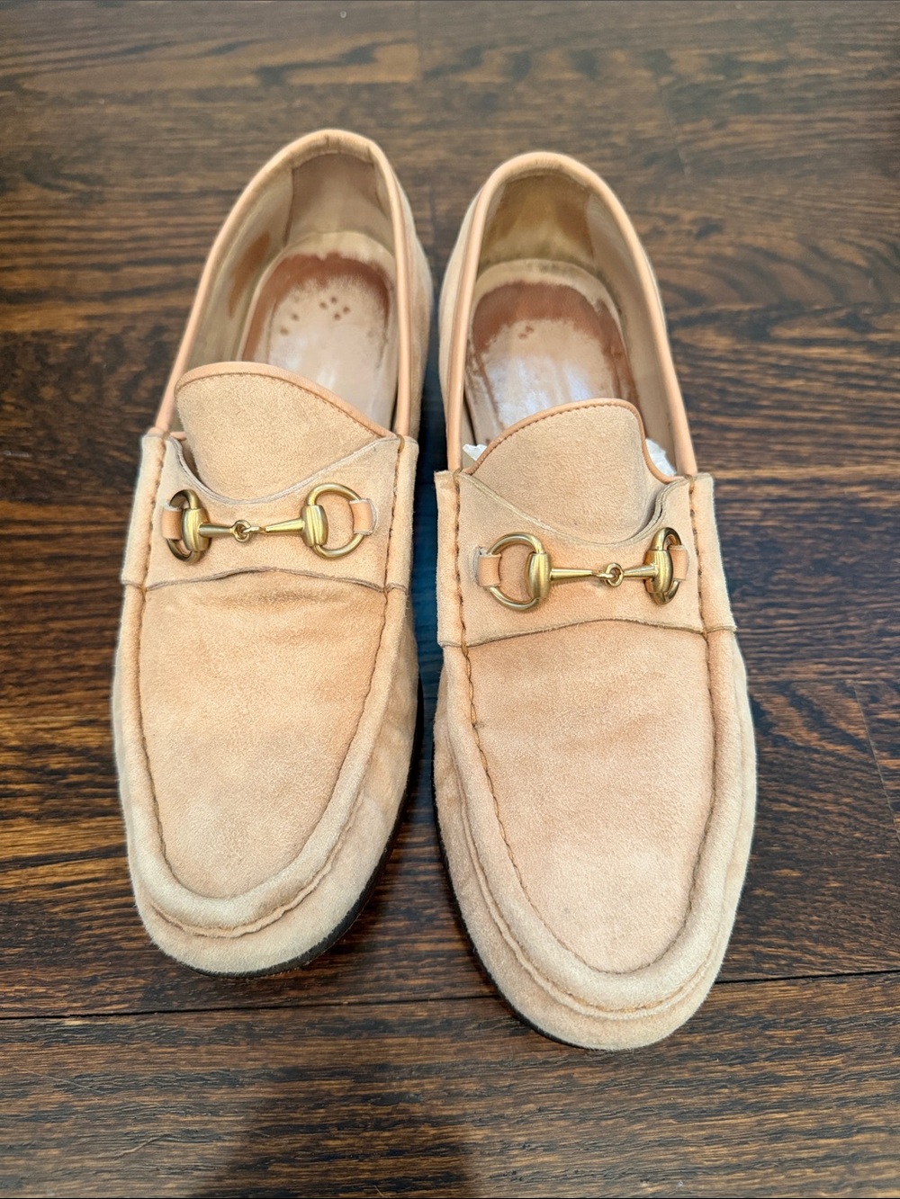 Gucci Neutral Suede Bit Loafers in Light Tan